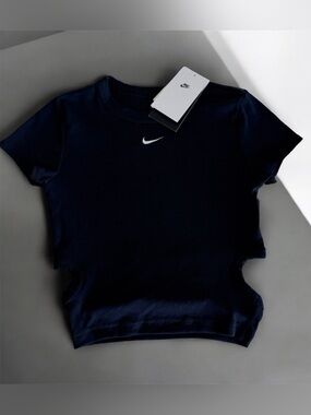NWT Nike Ribbed Cutout Crop Top Black Size S